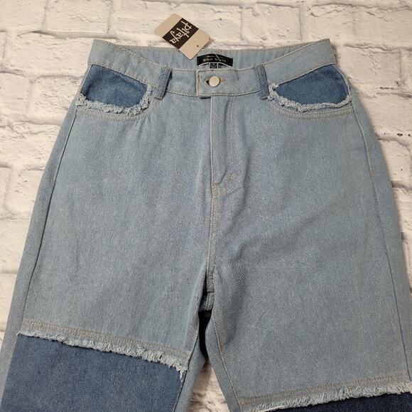 NWT Pitaya blue blush Colorblock Patchwork Fray HW Denim Jeans size Medium - Picture 8 of 16
